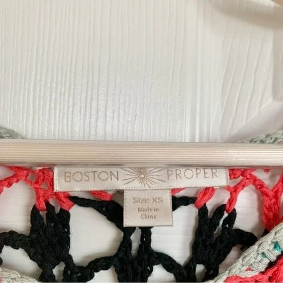 NWOT Boston Proper Multi-color Crochet Medallion Short-Sleeves Sweater - Picture 6 of 6